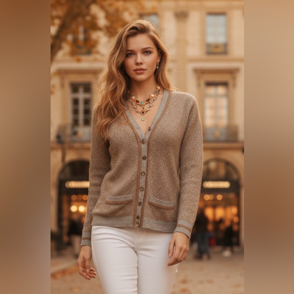 Lambswool Beige Cardigan Sweater